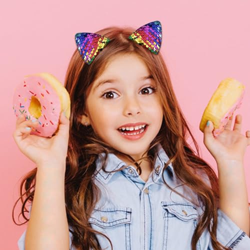 Glitter Cat Ear Hair Clips for Girls - 12 Pack Sparkly Animal Hair Barrettes