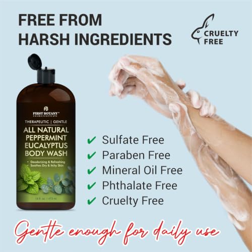 First Botany Natural Body Wash Peppermint Eucalyptus 16 fl oz - Fights Odor & Skin Issues