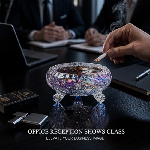 Crystal Glass Ashtray with 3 Notches - Elegant & Easy to Clean