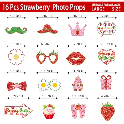 Strawberry Birthday Party Photo Booth Props Kit - 16 Designs