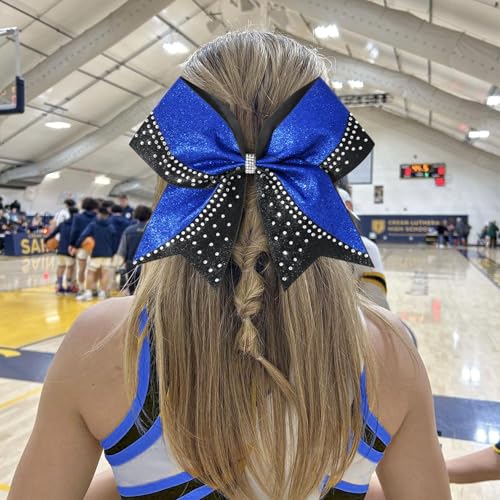 6PCS Glitter Cheer Bows for Cheerleading - Rhinestone Hair Accessories