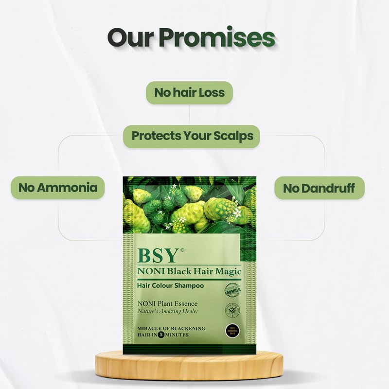 BSY Noni Black Hair Magic Dye Shampoo - 5-Minute Instant Gray Coverage