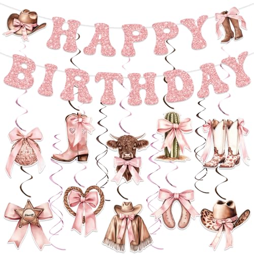 Yunlly Pink Bow Cowgirl Birthday Party Decorations Set