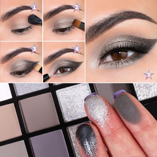 Black Smokey Grey 15-Color Eye Shadow Palette – Matte & Shimmer, Long-Lasting Pigment (Variation: black, grey) by PPPanYiDi