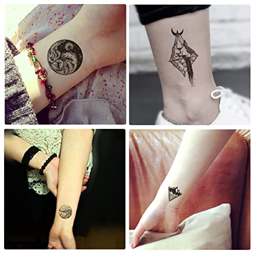 Hotoyannia Mountain Geometric Temporary Tattoos - 62 Sheets Waterproof Body Art for Adults & Kids