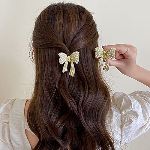 Gold Butterfly Pearl Hair Clip for Women Girls Elegant Metal Claw Barrettes