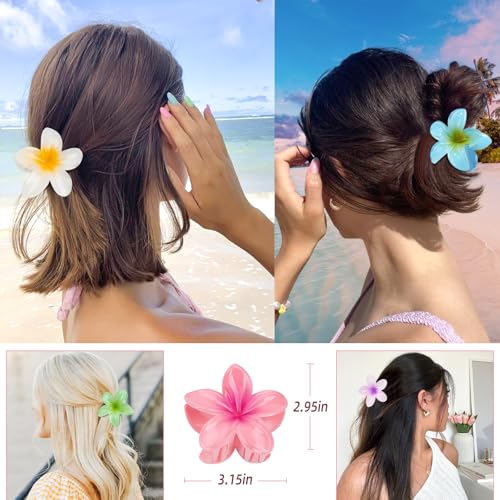 Hawaiian Flower Hair Claw Clips - 6 Pack for Women & Girls