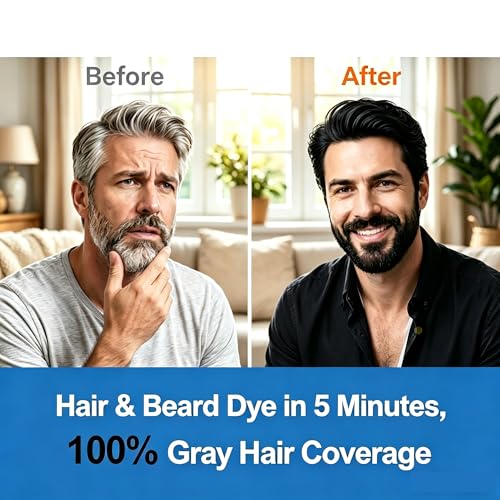 Lymznus Black Beard and Hair Dye Shampoo, 5-Minute Gray Coverage 200ml