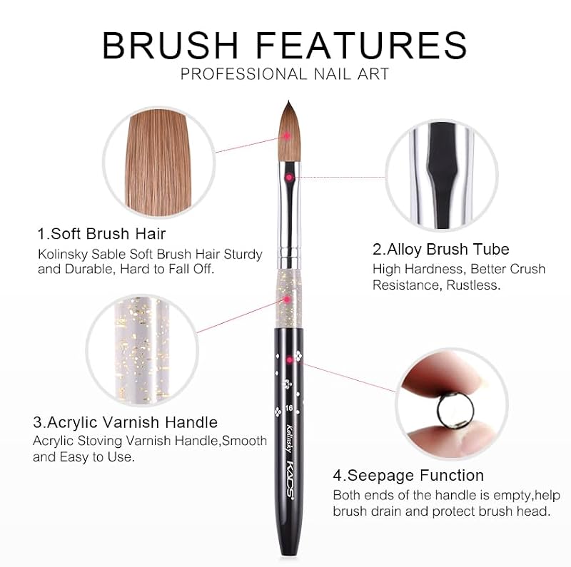 KADS Kolinsky Sable Acrylic Nail Brush Set - 5pcs, Size 16#