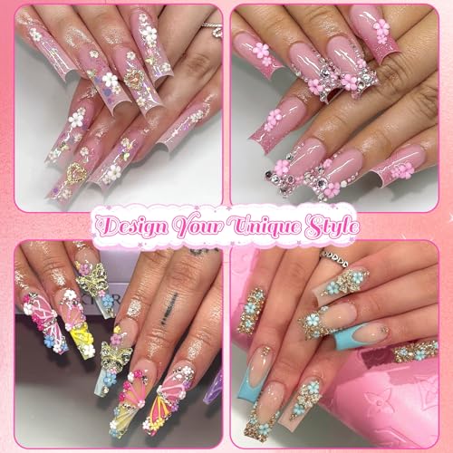 BELICEY 2 Boxes 3D Nail Charms Set with Bow Flowers, Colorful Acrylic Nail Art Supplies - Variation 03, 6 Colors