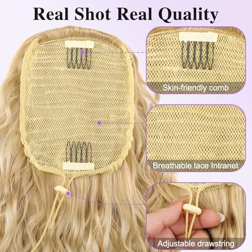 26 Inch Golden Blonde Curly Drawstring Ponytail Extension for Women