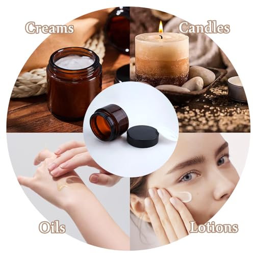 8-Pack Amber Glass Cosmetic Jars, 1oz & 2oz Leak-Proof Travel Containers
