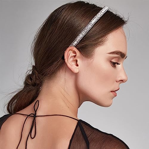 HINZIC 2 Pack Rhinestone Headbands for Women - Black & Silver Non-Slip Hair Accessories