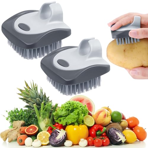 Aodaer Vegetable Brush Set - 2 Silicone & Nylon Scrubbers for Fruits & Veggies