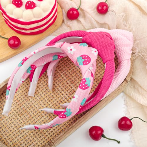 3-Piece Strawberry Knotted Headband Set for Women and Girls, Non-Slip