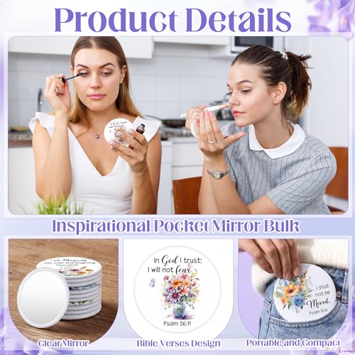 24 Pcs Biblical Affirmation Compact Mirrors - Floral Christian Pocket Mirrors