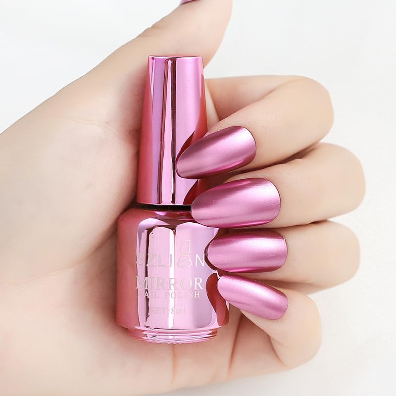 Cherry Pink Red Metallic Nail Polish - Long-Lasting Mirror Finish | Quick Dry 6ml