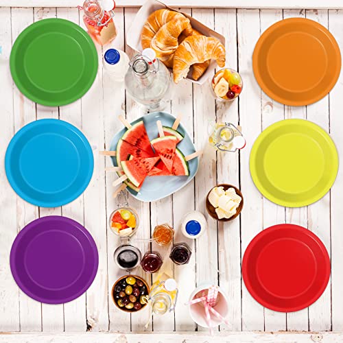 Wiooffen 48 Pcs Colorful Disposable Paper Plates - 7in Party Supplies