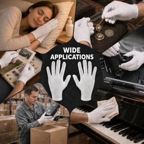 Smilco 100% Cotton Gloves - 3 Pairs One Size for Dry Hands, Eczema & Jewelry Inspection