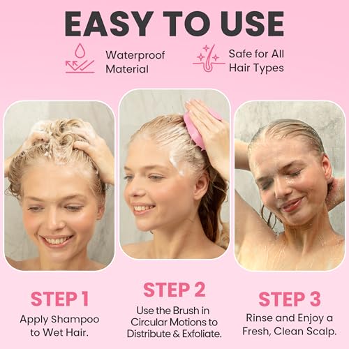 RELAXXO Pink Scalp Massager & Hair Growth Brush - Exfoliator & Shampoo Brush