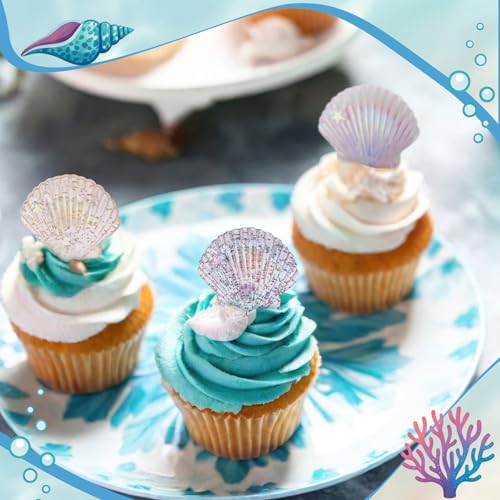 Mermaid Tail Cupcake Ring Toppers - 24 Pcs Ocean Party Decorations