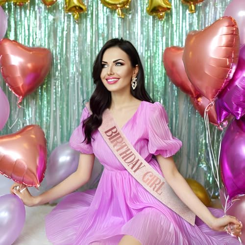 Rose Gold Birthday Sash for Women & Girls - Glitter Satin Sash