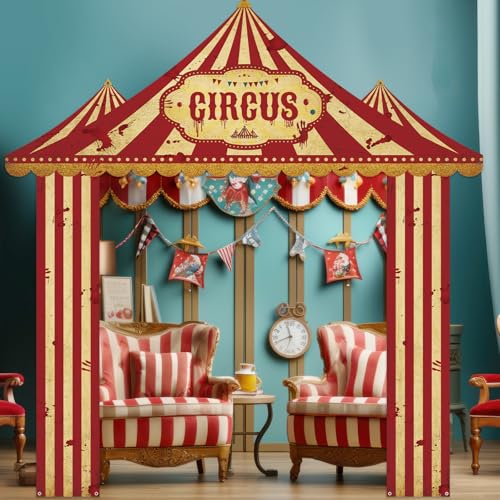 Creepy Carnival Decorations - Red & White Striped Porch Banner Set