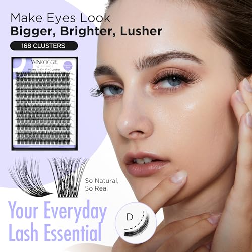 WINKGIGGLE Lash Clusters 703-168, D Curl Individual False Eyelashes 10-16mm, Reusable Black Band, DIY Glam & Natural Look
