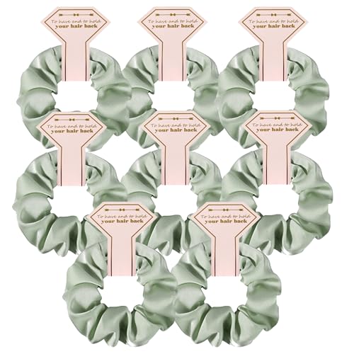 Hasoar Linen Sage Green Satin Bridesmaid Hair Ties - Pack of 8 Bridesmaid Proposal Favors