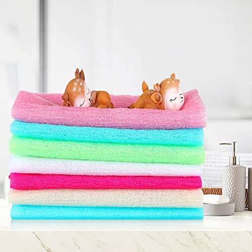 12 Pack 36 Inch Exfoliating Bath Cloth Towels - African Net Sponges, Long Nylon Shower Scrubbing Sponges for Back & Body, 12 Colors