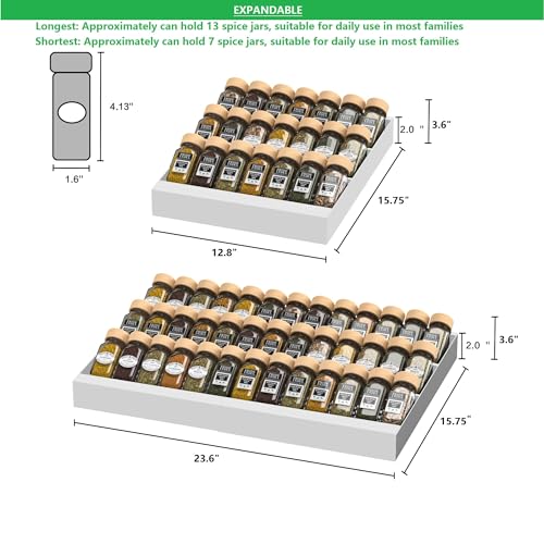 Expandable 3-Tier Spice Drawer Organizer for Kitchen Cabinets