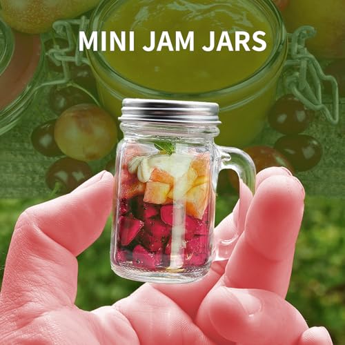 12 Mini Mason Jar Shot Glasses with Handles - 1.7oz, Leakproof Lids