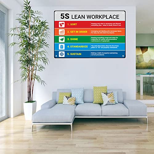 5S Lean Workplace Metal Tin Sign - 12x8 Inch Wall Decor