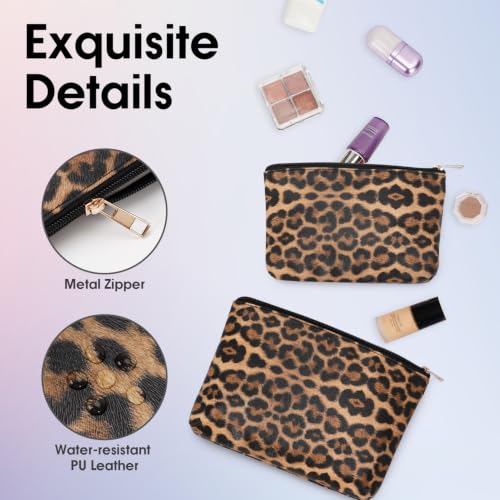 Wandering Nature Brown Leopard Print Makeup Bag Set - 2 Pack