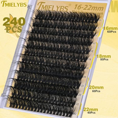 150D Volume Lash Clusters 16-22mm Thick Wispy False Eyelashes 240pcs DIY Extensions