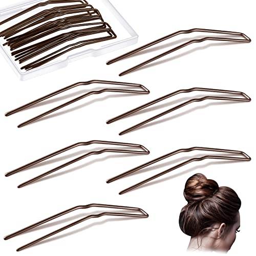 Brown 3-Inch U-Shaped Hair Pins for Buns & Hairstyles - 36 Pack