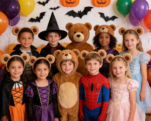 Cute Brown Plush Bear Ears Headbands - 6 Pack for Parties