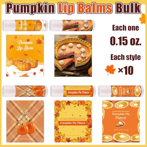 Classic Style Pumpkin Flavor Lip Balms Bulk – 15 Pcs Fall Party Favors for Women