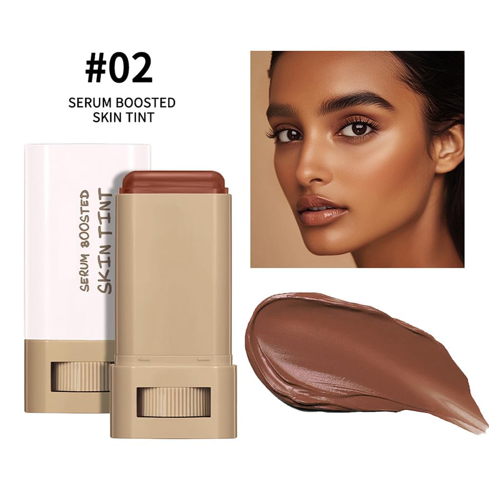 Beauty Balm Serum Boosted Skin Tint-A 3-in-1combining Foundation Stick, Lightweight solid Tinted Moisturizing Serum Contour Foundation Face for Women，Buildable Medium-to-Full Coverage(#02)