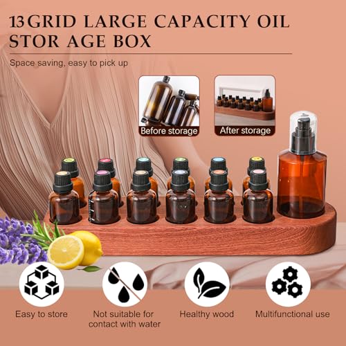 Wisnewth Wooden Essential Oil Holder with 13 Holes for Desktop