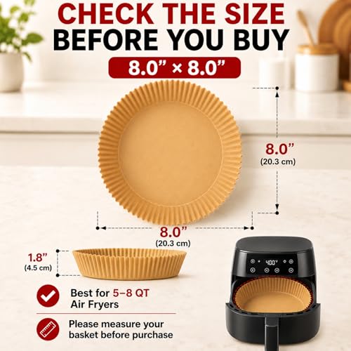 100 PCS Round Disposable Air Fryer Liners for 5-8 QT Baskets