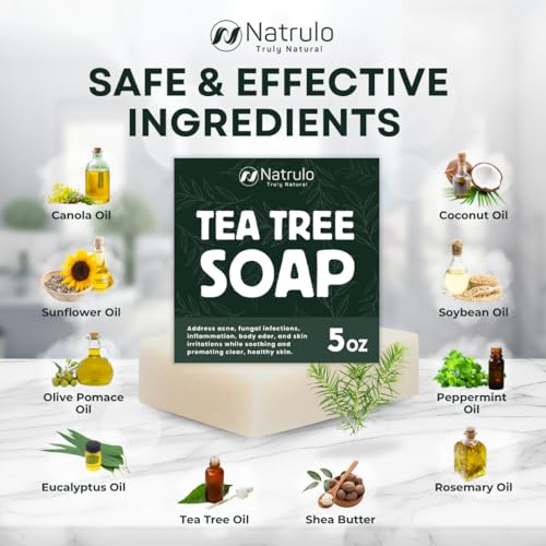 Natrulo Tea Tree Soap Bar for Face & Body - Natural Acne & Skin Irritation Relief