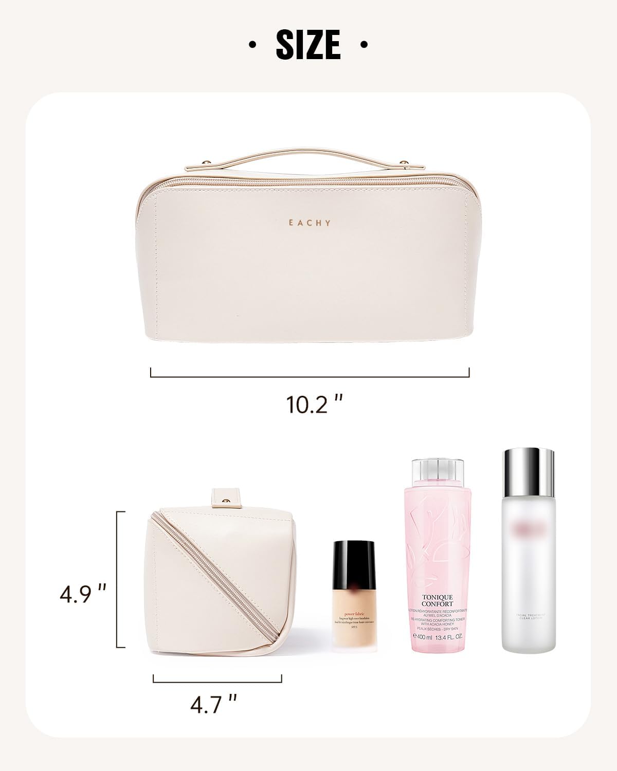 Travel Makeup Bag - Large Capacity Waterproof PU Leather Cosmetic Organizer for Skincare & Brushes | Portable Toiletry Bag