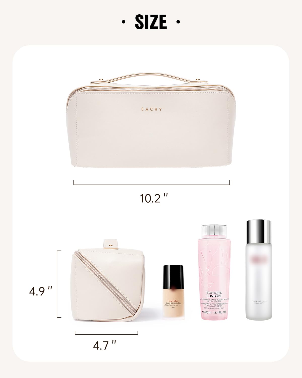 EACHY Travel Makeup Bag, Large Capacity Cosmetic Bags for Women, Waterproof Portable Open Flat Toiletry Bag Make up Bag with Divider and Handle, Gifts for Women (White, Large)