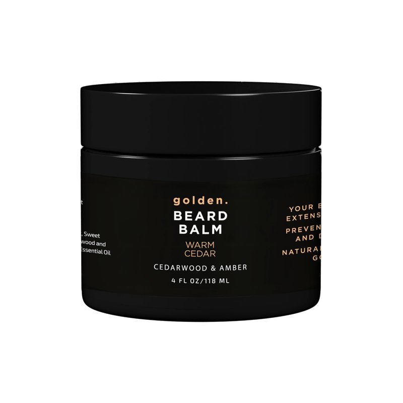 Golden Grooming Beard Balm - Tames Flyaways & Promotes Thicker Growth - Natural Styling Wax with Shea & Mango Butter - Relieves Beard Itch & Dandruff - Warm Cedar, 4oz