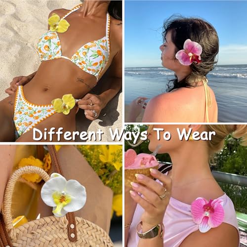 8Pcs Orchid Hair Clips for Women - Hawaiian Flower Hair Accessories, Boho Beach Party Wedding