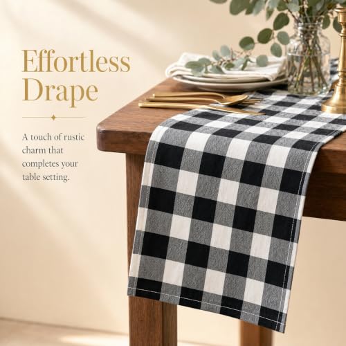 Black and White Checkered Table Runner - 13x108 Soft Cotton for Dining
