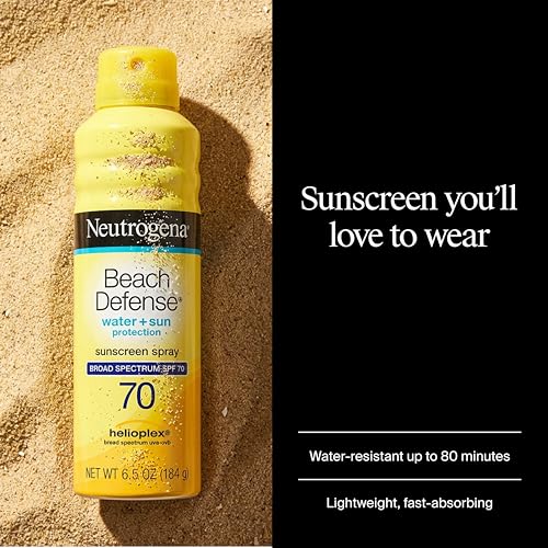 Neutrogena Beach Defense Sunscreen Spray SPF 70 Broad Spectrum UVA UVB Protection Lightweight Water Resistant up to 80 Minutes Oil-Free Beach-Strength Sun Protection for Whole Family, 6.5 oz