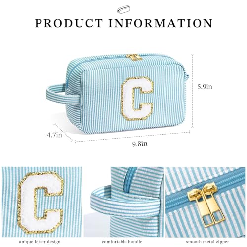 Personalized Initial Makeup Bag - Light Blue-A Cosmetic Pouch