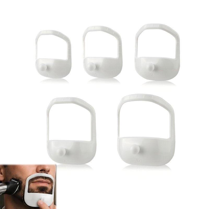HORWIA 5Pcs Beard Shaper,Goatee Beard Styling Stencils Different Size,Beard Lineup Tool,Precision Goatee Template for Clean Sleek Stylish BeardLines for Man (White)